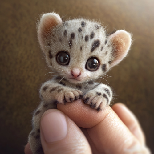 A tiny baby animal with spotted fur