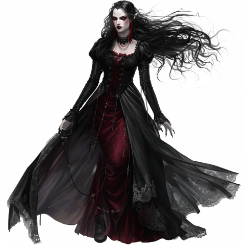 A vampire girl with black hair and dress