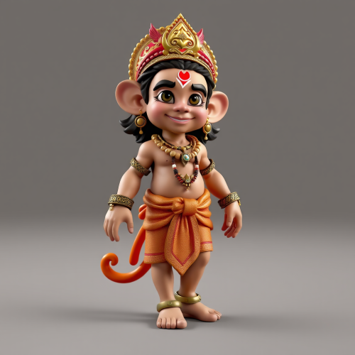 A vibrant 3D model of young Hanuman.