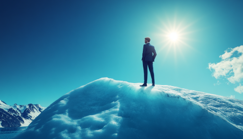 A well-dressed lawyer on iceberg in Alaska