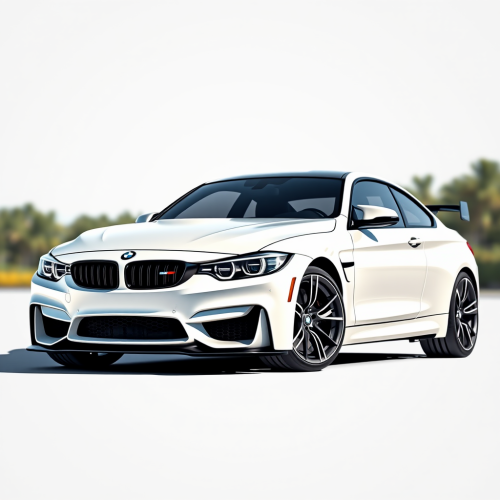 A white cartoon BMW car is stunning.