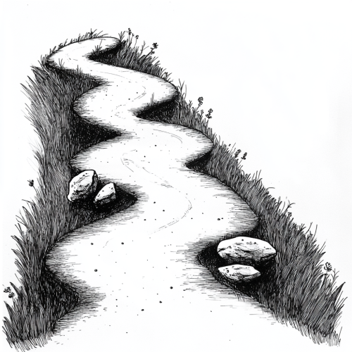 A windy road with cartoon potholes