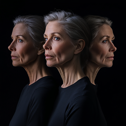 A woman's natural aging process in three portraits.