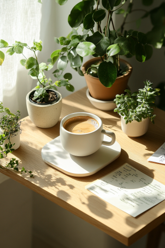 A woman decorates her desk for work.