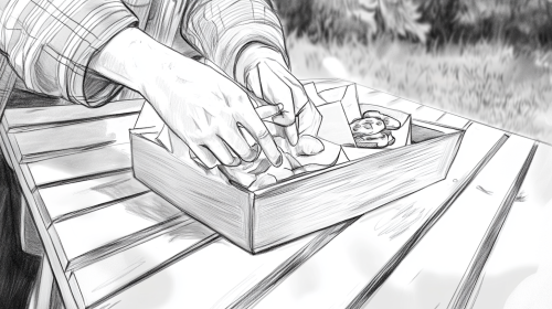 A woman putting a bag on the table.