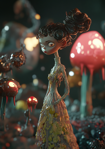 A woman with bells and whistles on alien planet A woman with bells and whistles on alien planet