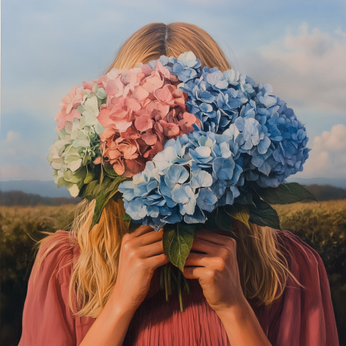 A woman with flowers covering her face