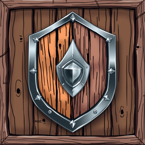 A wooden and metal shield in quick drawing.