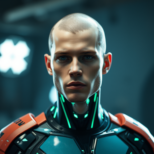 A young man in a futuristic setting.