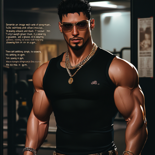 A young muscular man in gym with gold glasses