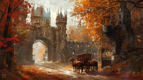 Abandoned Castle Gates: Romani Vardo Carriage Fantasy Art