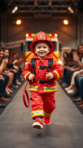 Adorable Baby Firefighter Struts in A Full Runway