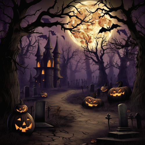 Adventurers approach haunted mansion in misty forest. Adventurers approach haunted mansion in misty forest.