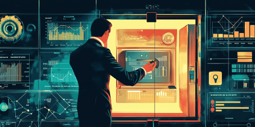 Advisor unlocks safe with digital key, analyzing data