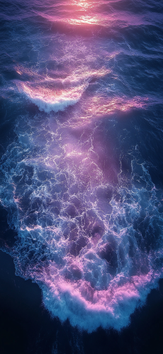 Aerial view of serene black sand beach at night.