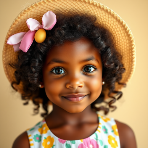 African American Girl with Easter Hat and Curls