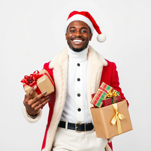 African American Model Holding Christmas Gifts