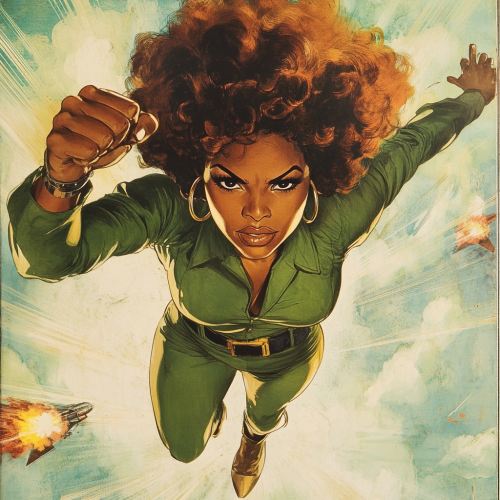 African American superhero flying with superpowers in comic