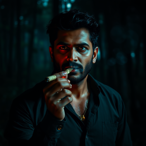 Ajith Kumar Smoking Cigar in Dark Forest
