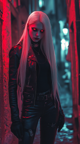Albino Woman in Gothic Attire in French Alley