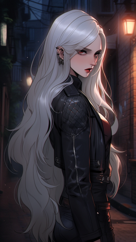 Albino Woman in Gothic Style, French Alley Night Albino Woman in Gothic Style, French Alley Night