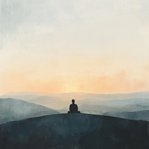 Album cover shows figure alone in peaceful landscape. Album cover shows figure alone in peaceful landscape.