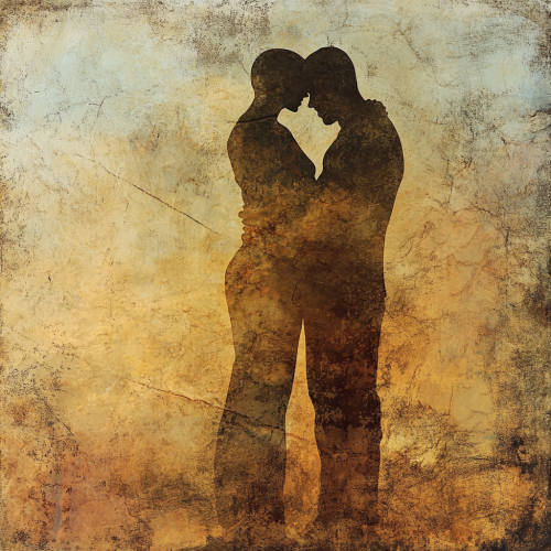 Album cover: Figures connecting in a supportive moment. Warm colors. Album cover: Figures connecting in a supportive moment. Warm colors.