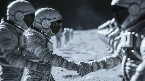 Alien Fleet meets NASA Astronauts on Moon.