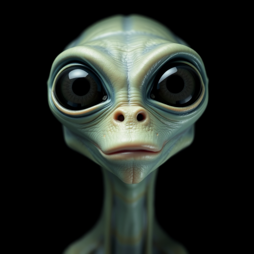 Alien species with big eyes on black background