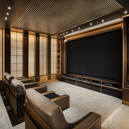 Alvar Aalto inspired home theater with contemporary detailing. Alvar Aalto inspired home theater with contemporary detailing.