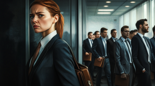 An Angry Executive Woman Waiting in Office Line