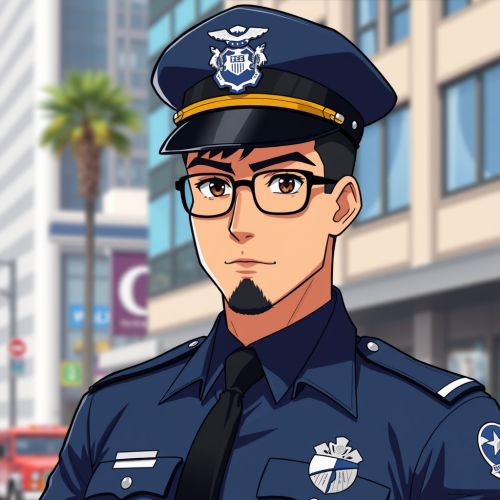 An Anime Police Officer Sergeant in City Patrol
