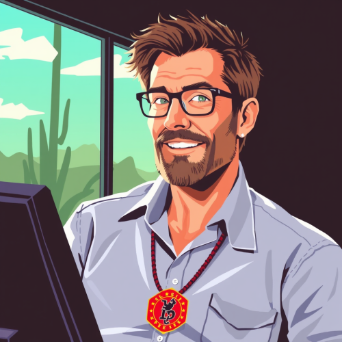 An Australian man in MS-DOS style art.