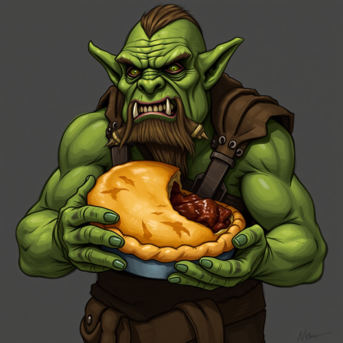 An Orc Holding a Pie in Fantasy Style