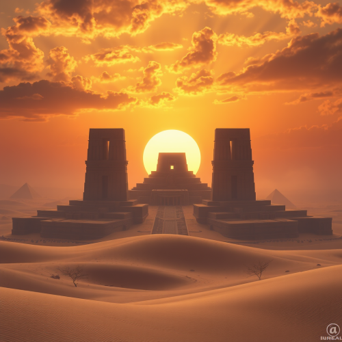 An ancient city emerges from desert sands.
