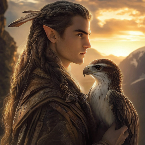 An ancient elf man with bird wings