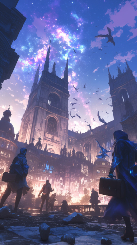 An apocalyptic Lisbon at night in anime horror style.