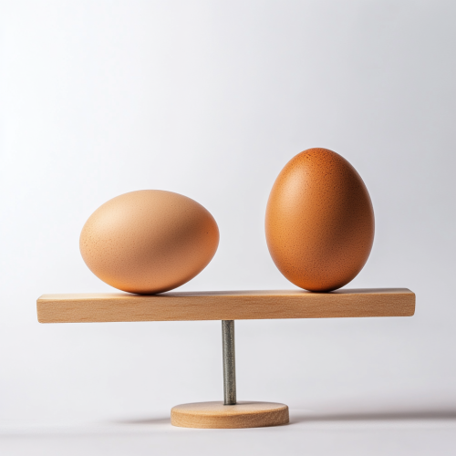 An egg balancing act on empty scale
