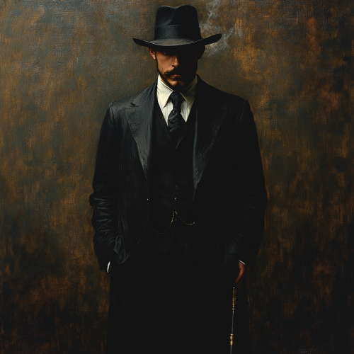 An elegant man in black suit and hat