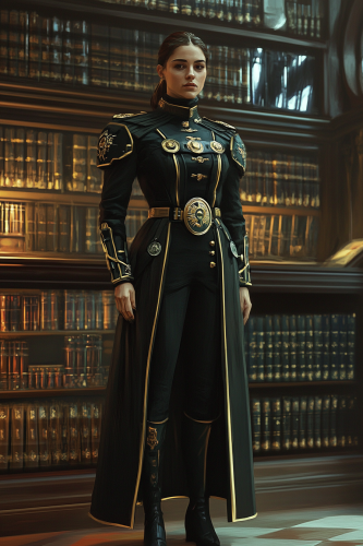 An exhausted imperial librarian in dark uniform