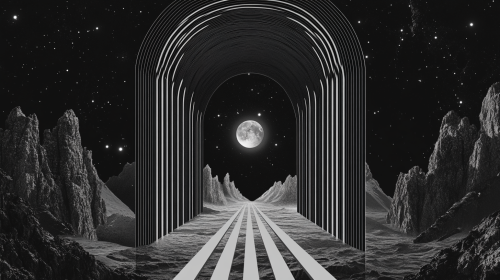 An illuminated archway in space: Symmetrical design