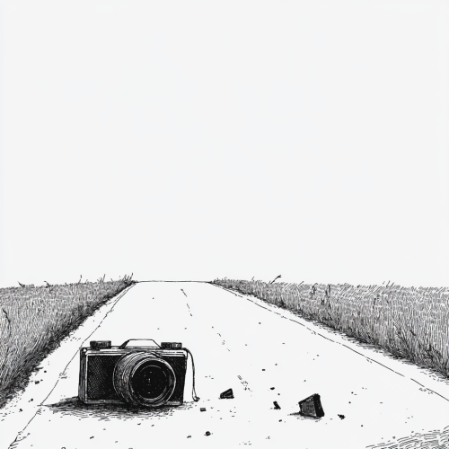 An old camera left on a quiet road
