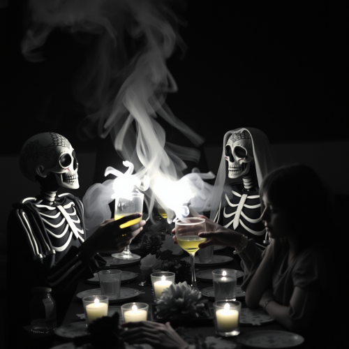 Ancestral tequila toast at cosmic Day of the Dead.