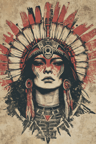 Ancient Aztec Girl T-Shirt Design in Print Style