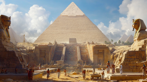 Ancient Egyptian Pharaohs oversee grand Pyramid construction