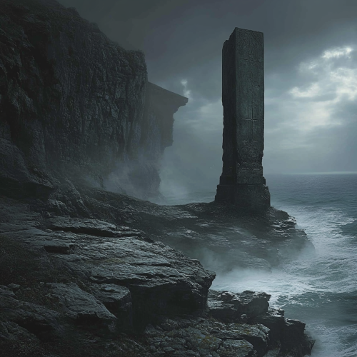 Ancient alter overlooking stormy ocean on rugged cliff. Ancient alter overlooking stormy ocean on rugged cliff.