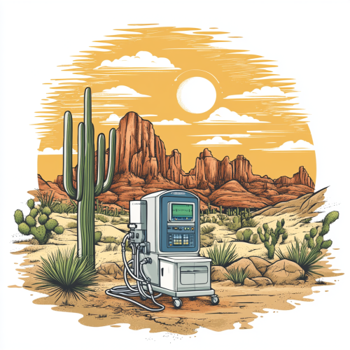 Anesthesia machine in front of SouthWest outdoor imagery.