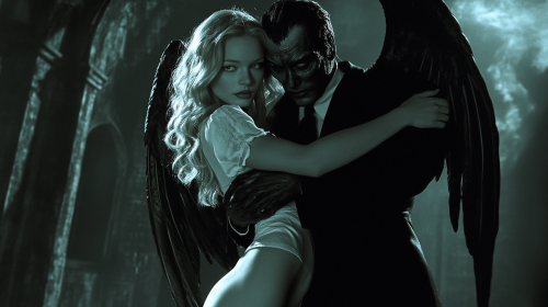 Angel Girl Embracing Shadow Man, Eyes Wide Shut