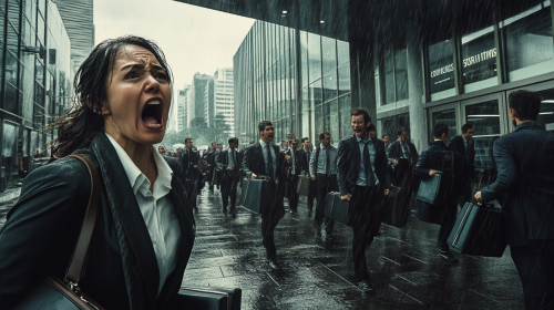 Angry Boss Yelling at Tired Office Workers