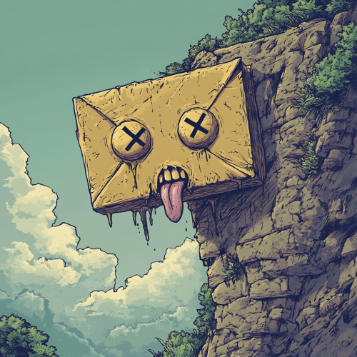 Angry developer throwing dead letter off cliff edge. Angry developer throwing dead letter off cliff edge.